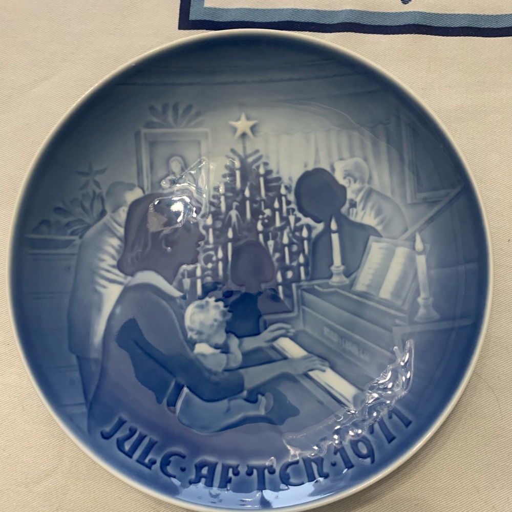 Vintage Blue Christmas Ceramic Plate